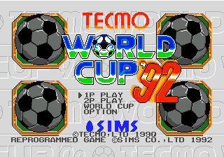 Tecmo World Cup '92 title screen for Sega Mega Drive